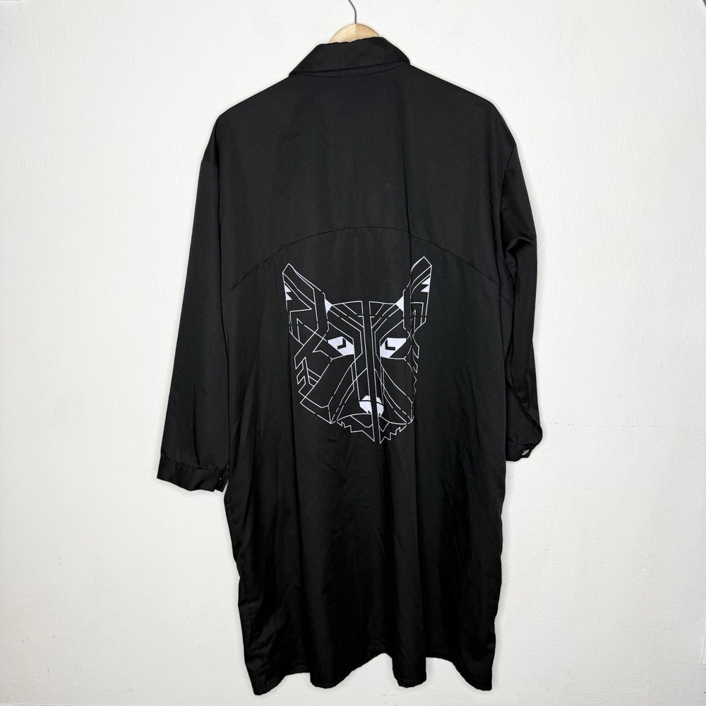 No End Of Clothing Long Snap Up Jacket Geometric Wolf Outdoor Mens‎ Large Rayon
